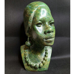 James Tandi Green Stone African Woman Carved Bust Signed Excellent Condition